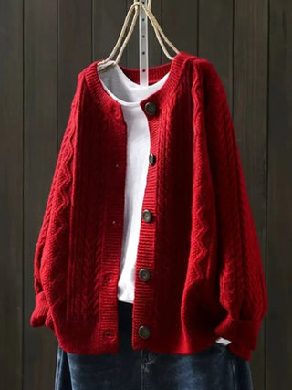 Valmera | Women's Cable Knit V Neck Cardigan with Buttons