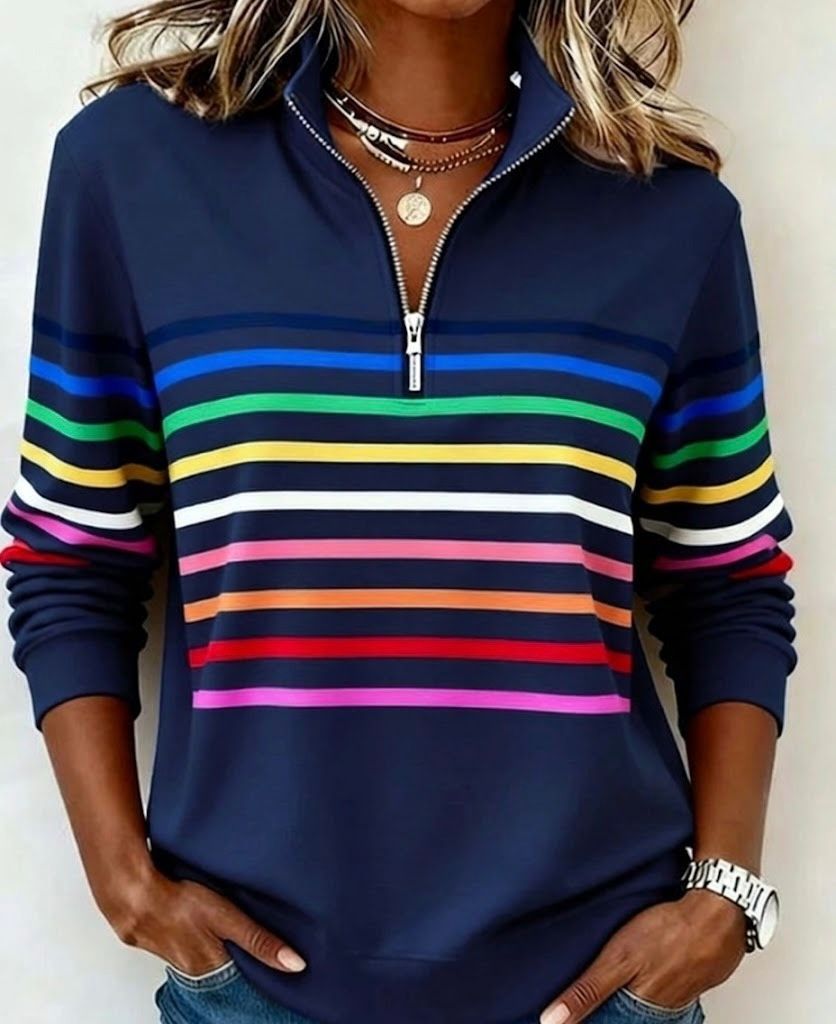 Vibrant striped half-zip jumper for women | Sienna -2