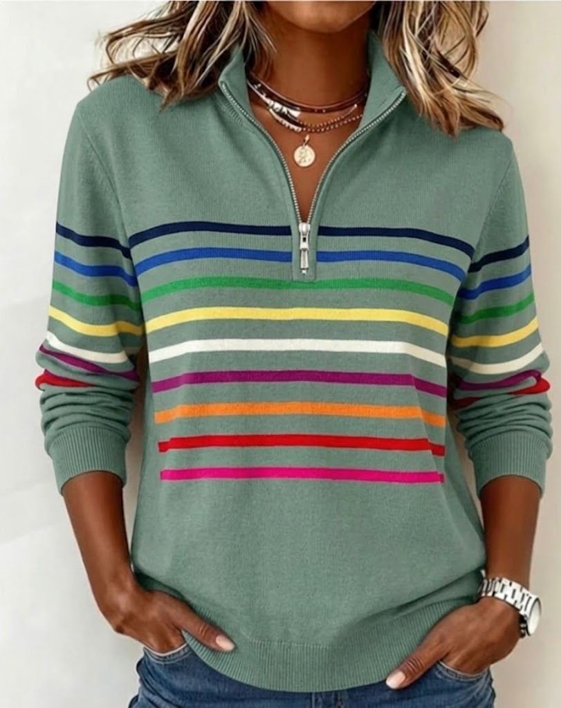 Vibrant striped half-zip jumper for women | Sienna -3