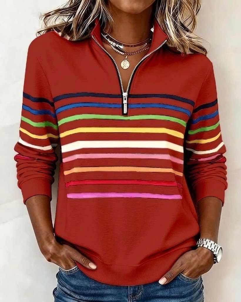 Vibrant striped half-zip jumper for women | Sienna -4