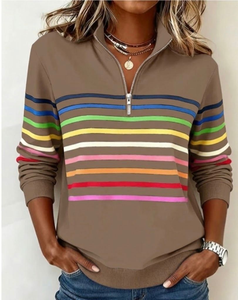 Vibrant striped half-zip jumper for women | Sienna -5