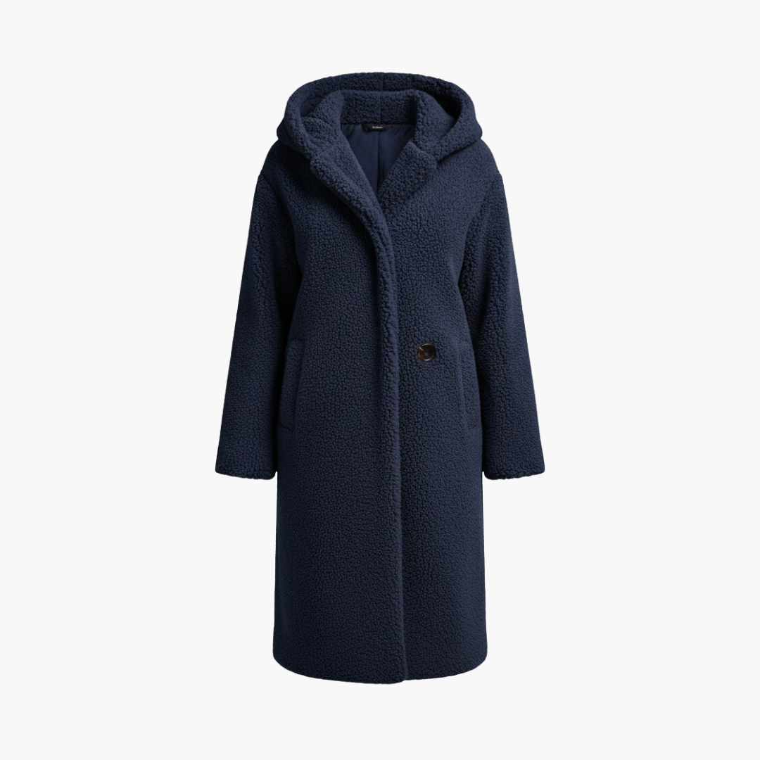 Long hooded button-front coat for women | Eloria -1