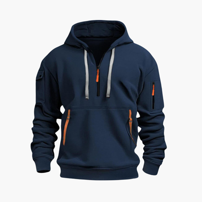 Half-zip hooded pullover with zip pockets for men | Norven -2