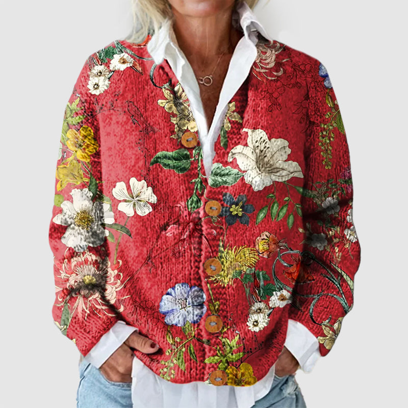 Floral print button-front everyday cardigan for women | Eloria Bloom -1
