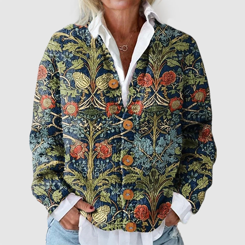 Floral print button-front everyday cardigan for women | Eloria Bloom -2