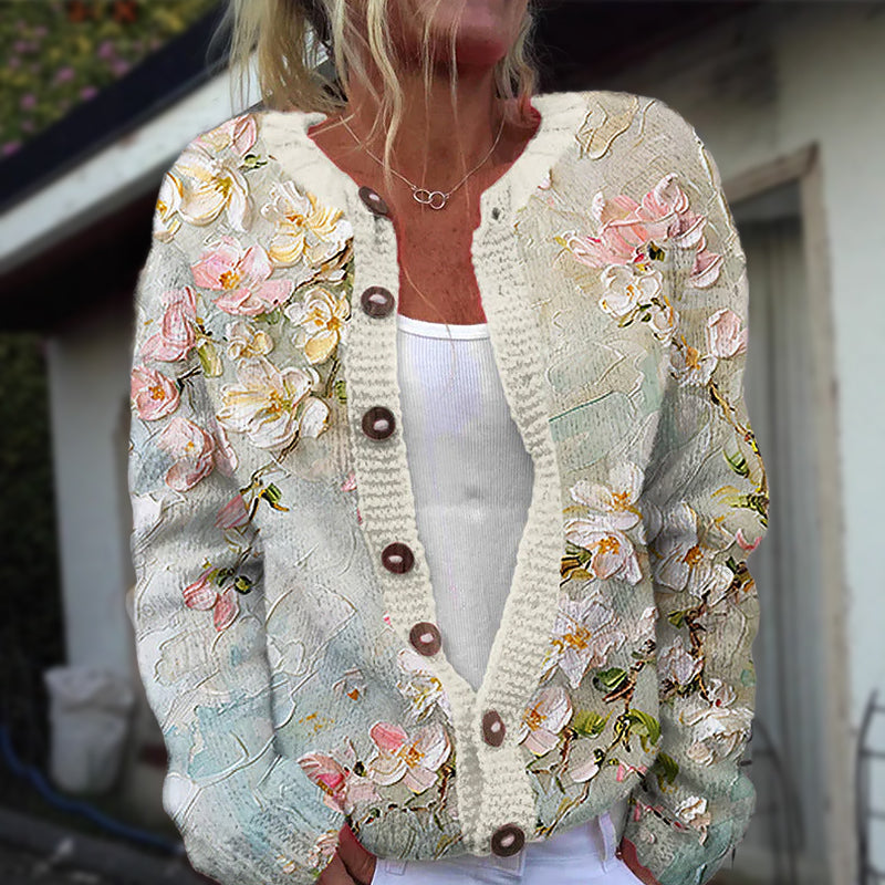 Floral print button-front everyday cardigan for women | Eloria Bloom -4