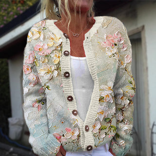 Floral print button-front everyday cardigan for women | Eloria Bloom -4