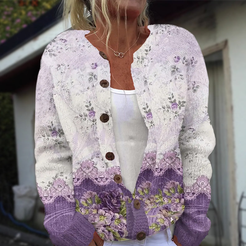Floral print button-front everyday cardigan for women | Eloria Bloom -3