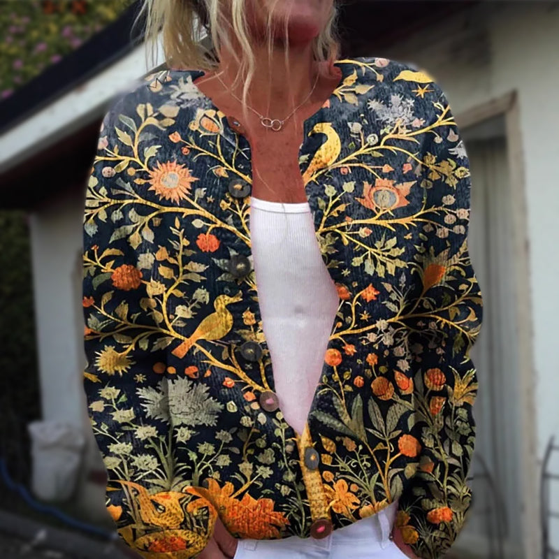 Floral print button-front everyday cardigan for women | Eloria Bloom -5