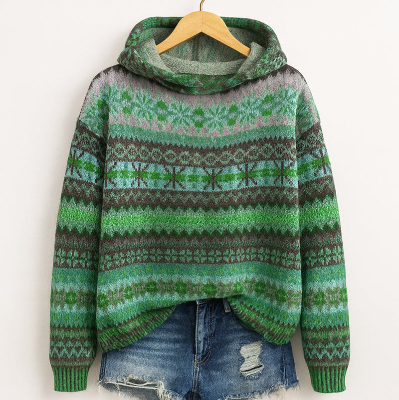 Multicolour knit hooded relaxed everyday jumper for women | Arlena Cozy -2