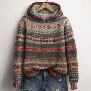 Multicolour knit hooded relaxed everyday jumper for women | Arlena Cozy -3