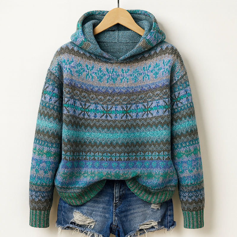 Multicolour knit hooded relaxed everyday jumper for women | Arlena Cozy -1