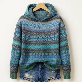 Multicolour knit hooded relaxed everyday jumper for women | Arlena Cozy -1