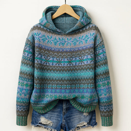 Multicolour knit hooded relaxed everyday jumper for women | Arlena Cozy -1
