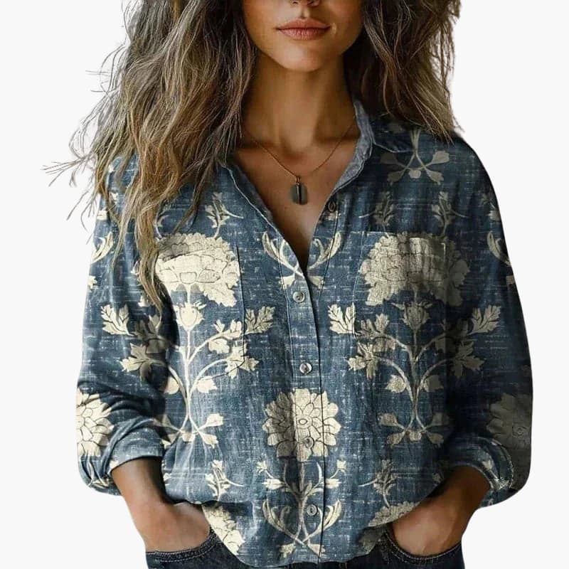 Classic long-sleeve button-down everyday shirt for women | Elvora -4