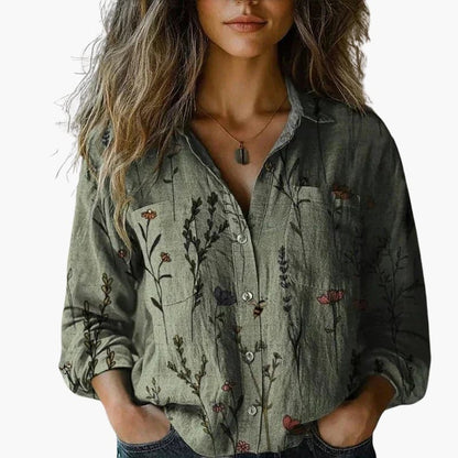 Classic long-sleeve button-down everyday shirt for women | Elvora -3