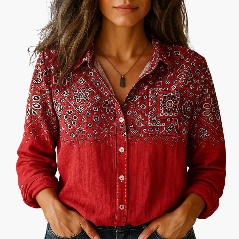 Classic long-sleeve button-down everyday shirt for women | Elvora -2
