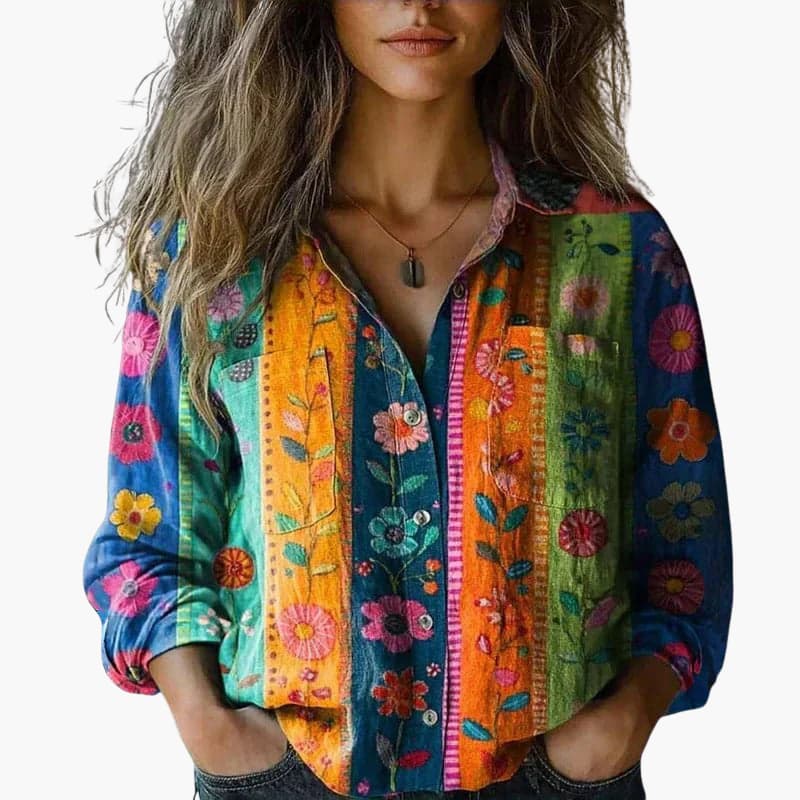 Classic long-sleeve button-down everyday shirt for women | Elvora -6