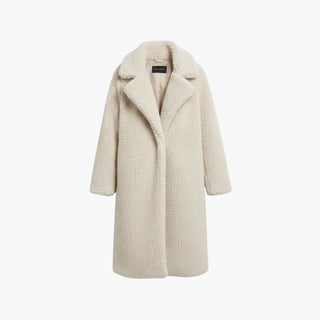Long teddy coat with wide notched collar for women | Calorelle -1