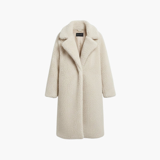 Long teddy coat with wide notched collar for women | Calorelle -1