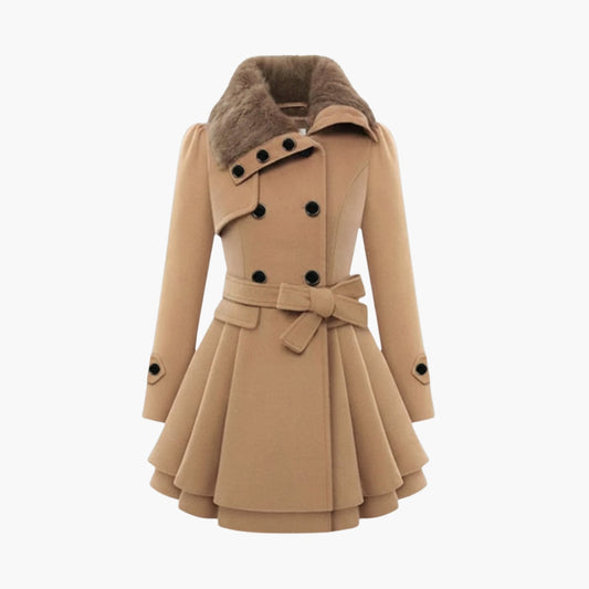 Belted flared-hem everyday winter coat for women | Evelora -1