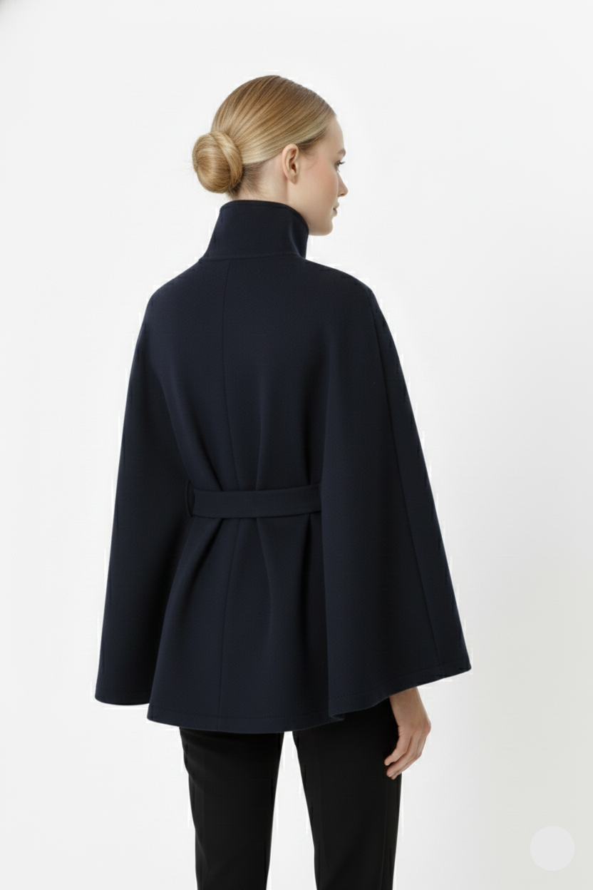 Elegant high collar long coat with removable belt for Women | Ivanna Élan