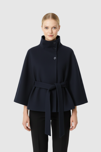 Elegant high collar long coat with removable belt for Women | Ivanna Élan