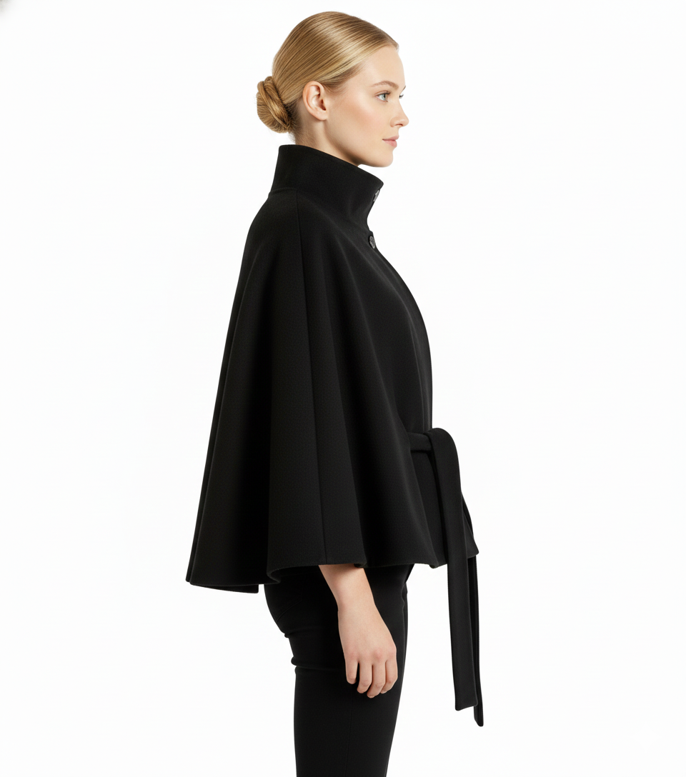 Elegant high collar long coat with removable belt for Women | Ivanna Élan