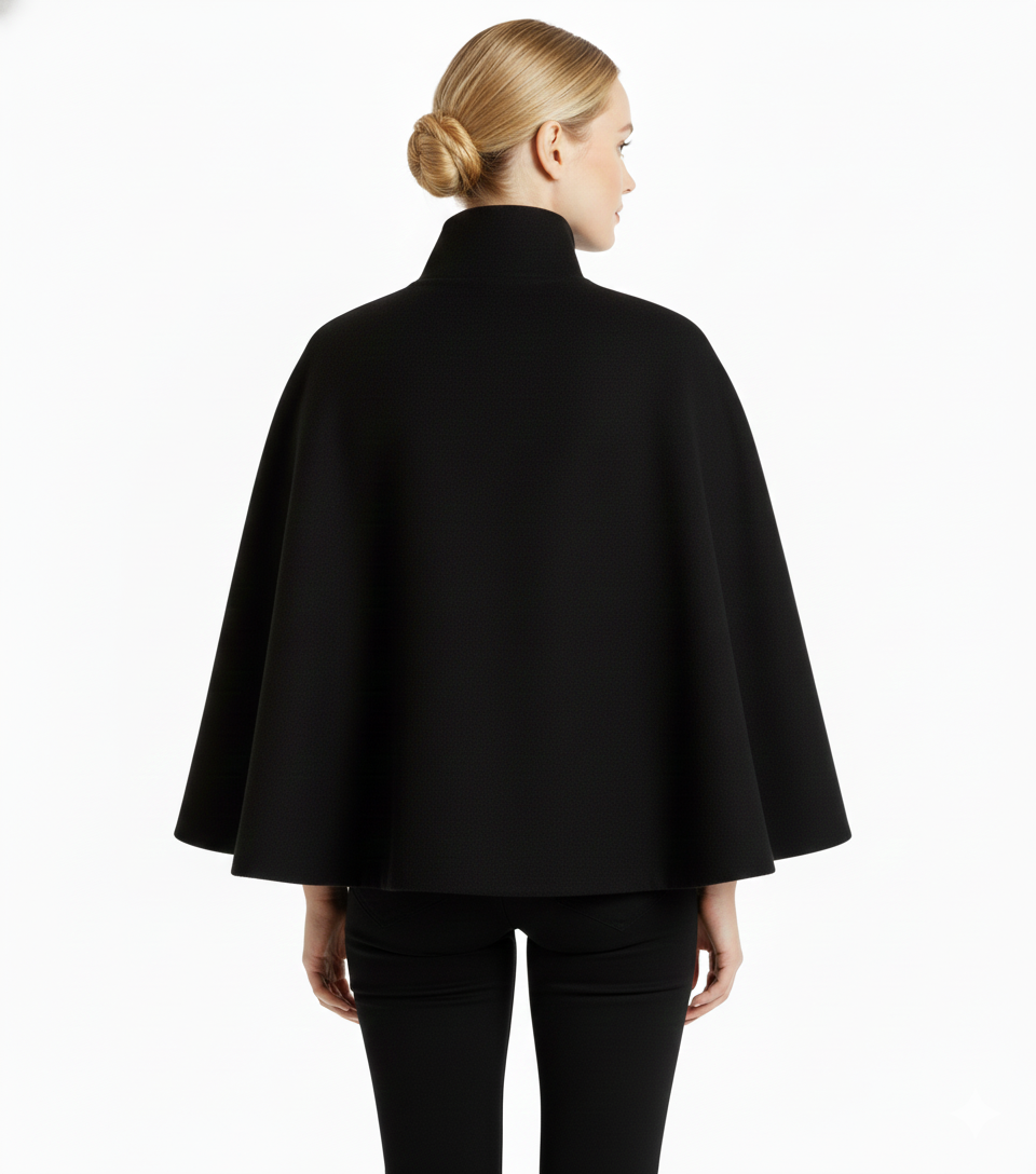 Elegant high collar long coat with removable belt for Women | Ivanna Élan