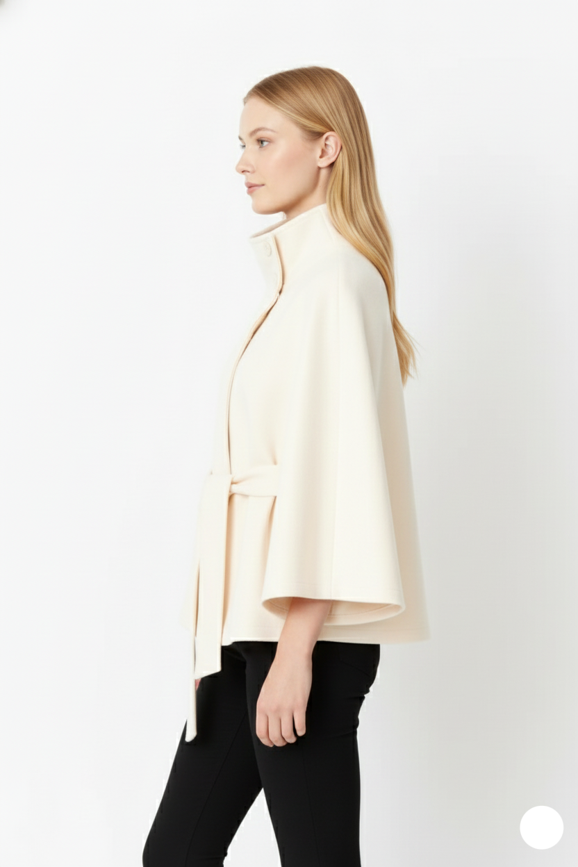 Elegant high collar long coat with removable belt for Women | Ivanna Élan