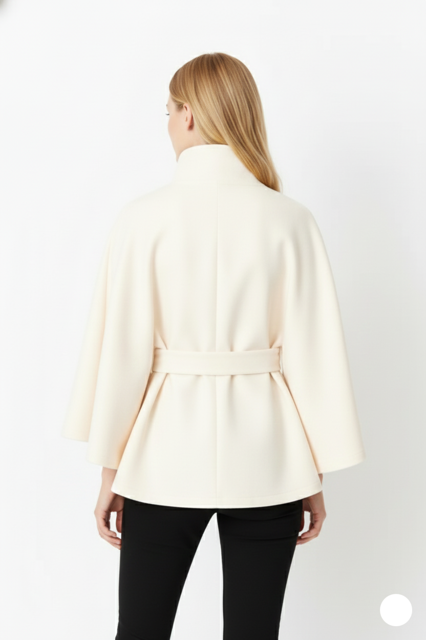 Elegant high collar long coat with removable belt for Women | Ivanna Élan