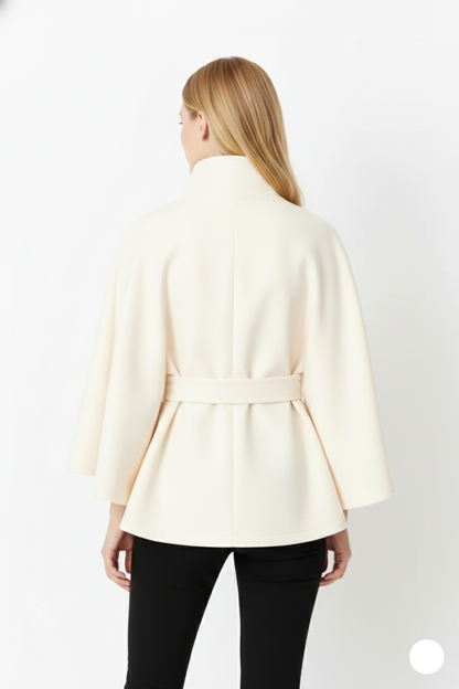 Elegant high collar long coat with removable belt for Women | Ivanna Élan