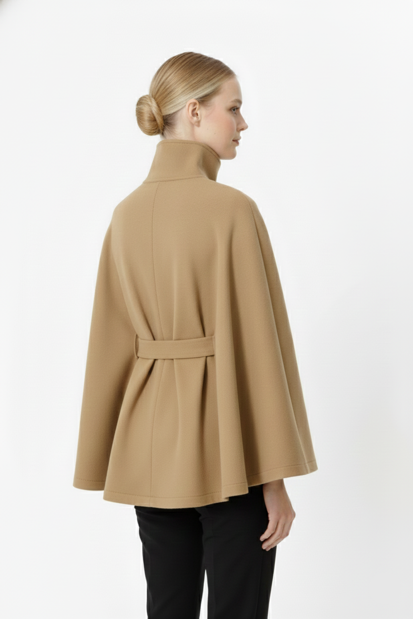 Elegant high collar long coat with removable belt for Women | Ivanna Élan