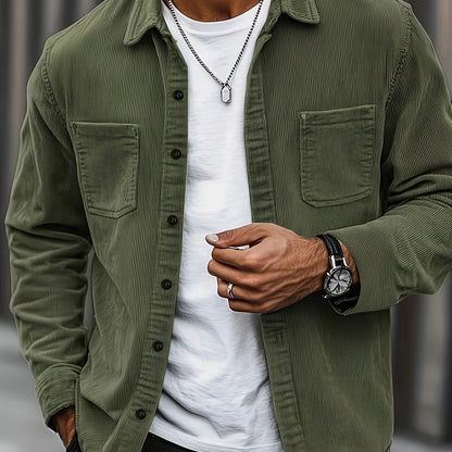 Textured casual button-up overshirt for men | Ellison Cord -17