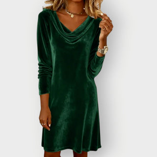 Elegant drape-neck evening midi dress for women | Kathleen -13