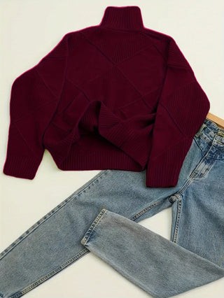 Mirelle | Women's Textured Turtleneck Diamond Knit Sweater