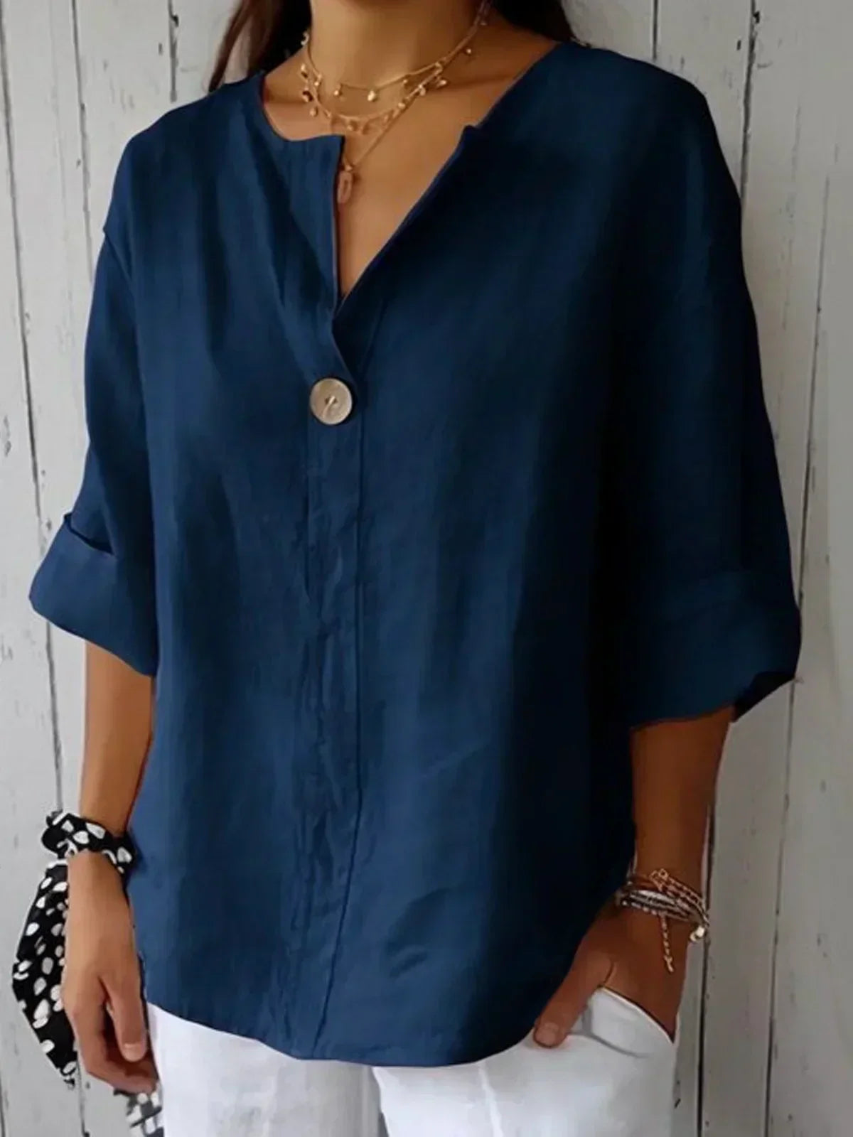 Casual V-neck everyday relaxed blouse for women | Nayla -2