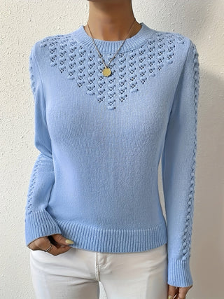 Celestra | Women's Pointelle Knit Round Neck Sweater
