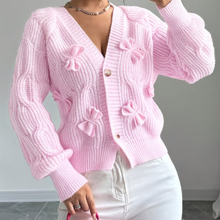 Elowen | Women's Bow Detail V Neck Knit Cardigan