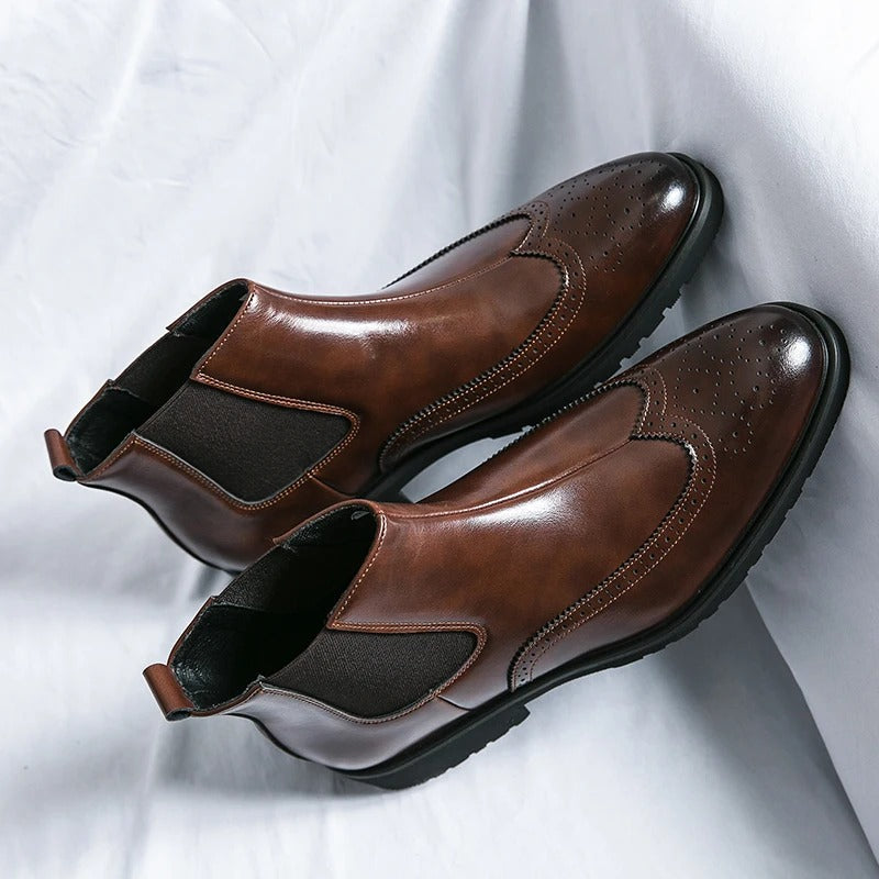 Genuine leather brogue-detail Chelsea boots for men | Alden -2