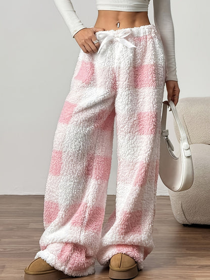 Robyn | Women's Plaid Fleece Wide Leg Sweatpant