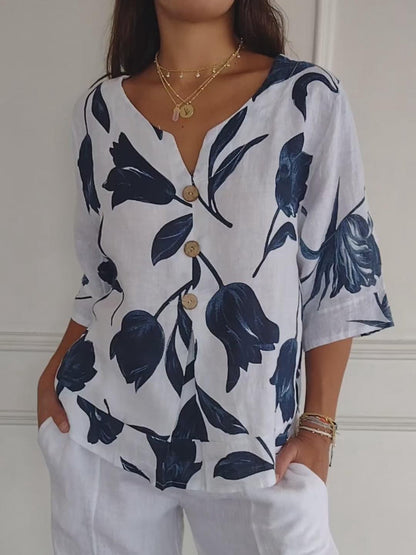 Floral V-neck elegant everyday blouse for women | Lara -1