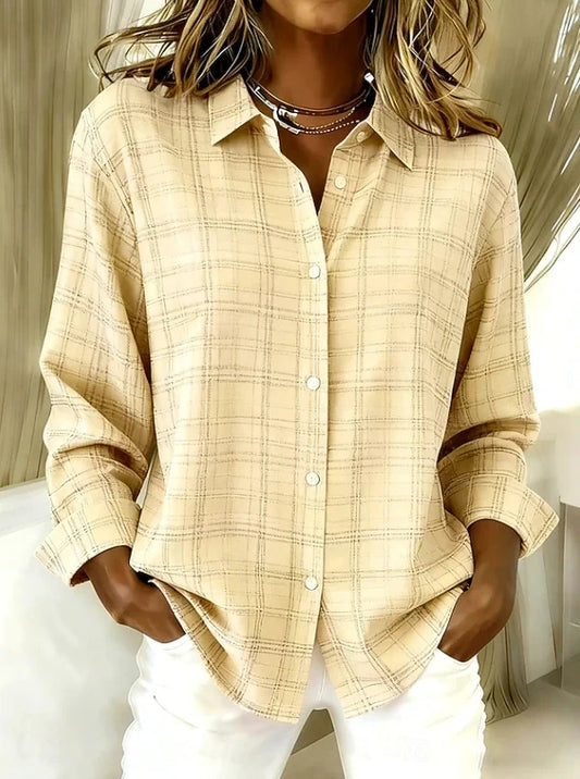 Selvara | Women's Plaid Button Front Collared Shirt