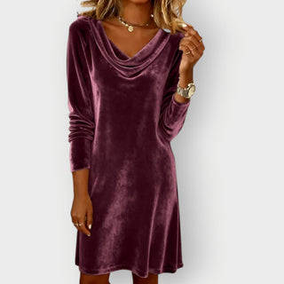 Elegant drape-neck evening midi dress for women | Kathleen -19