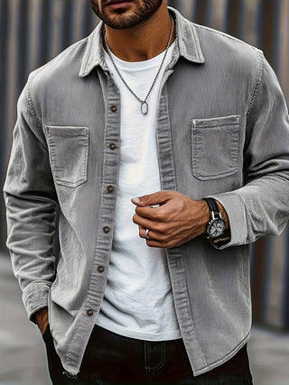 Textured casual button-up overshirt for men | Ellison Cord -3