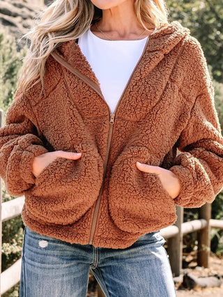 Velmara | Women's Teddy Zip Front Jacket with Pockets