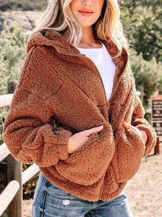 Velmara | Women's Teddy Zip Front Jacket with Pockets