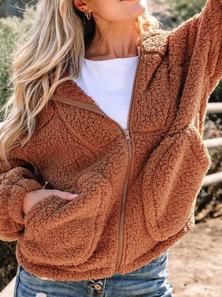 Velmara | Women's Teddy Zip Front Jacket with Pockets
