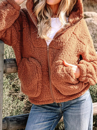 Velmara | Women's Teddy Zip Front Jacket with Pockets