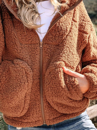 Velmara | Women's Teddy Zip Front Jacket with Pockets